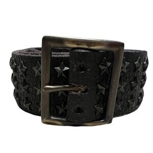Ralph Lauren Black Leather Belt with Star Studded Punk Rock Goth 34 inch unique